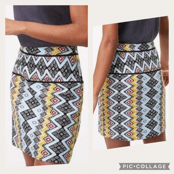 Ann Taylor LOFT 6 Multicolor Patterned Woven-Like Textured Skirt Lined - Picture 1 of 12